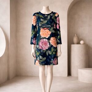 Eliza J Floral Boho 3/4 Sleeve Midi Dress Professional Career Zip Size 8 Petite